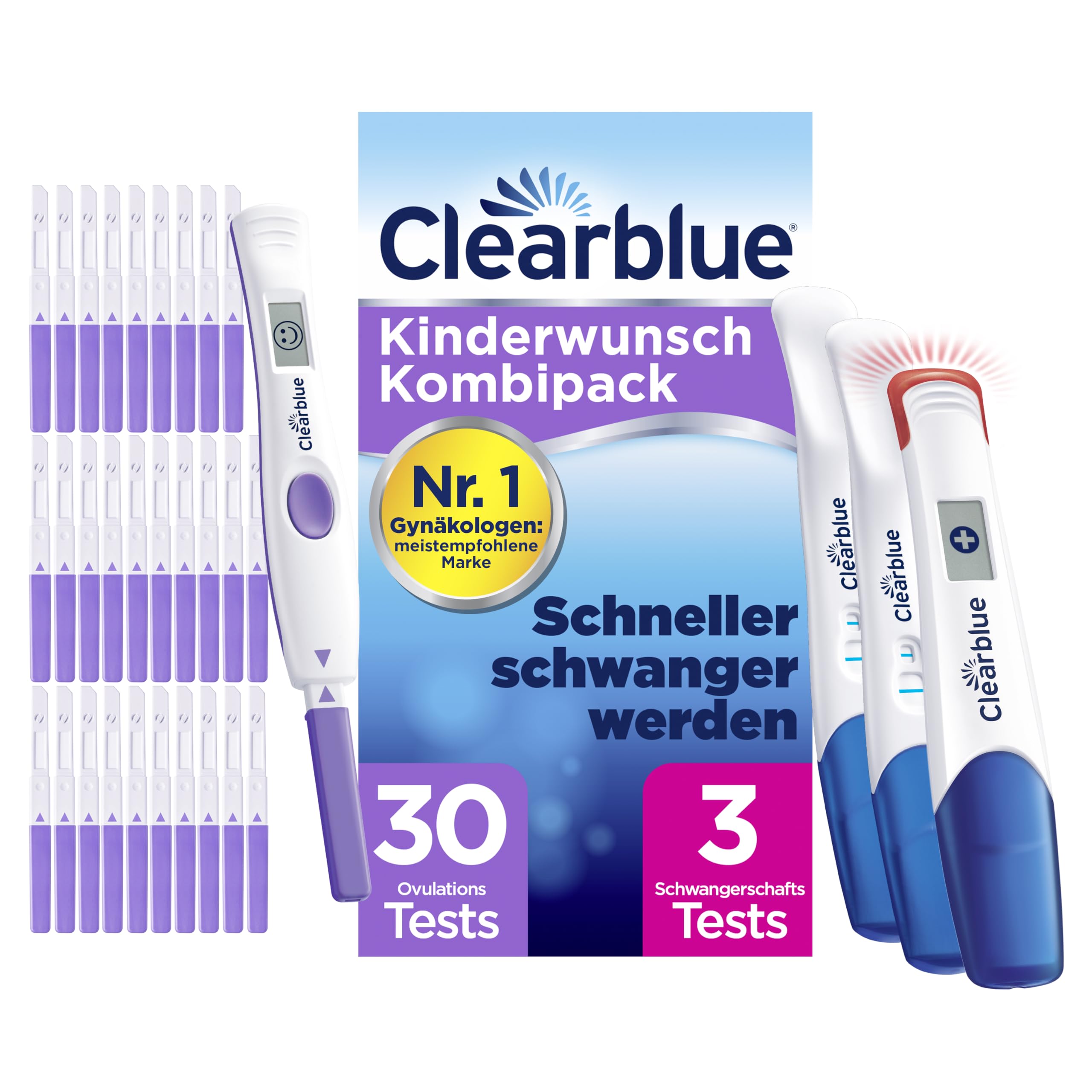 clearblue-kinderwunsch-ovulationstest-kit-digital-30-ovulationstests-1-halterung image 1